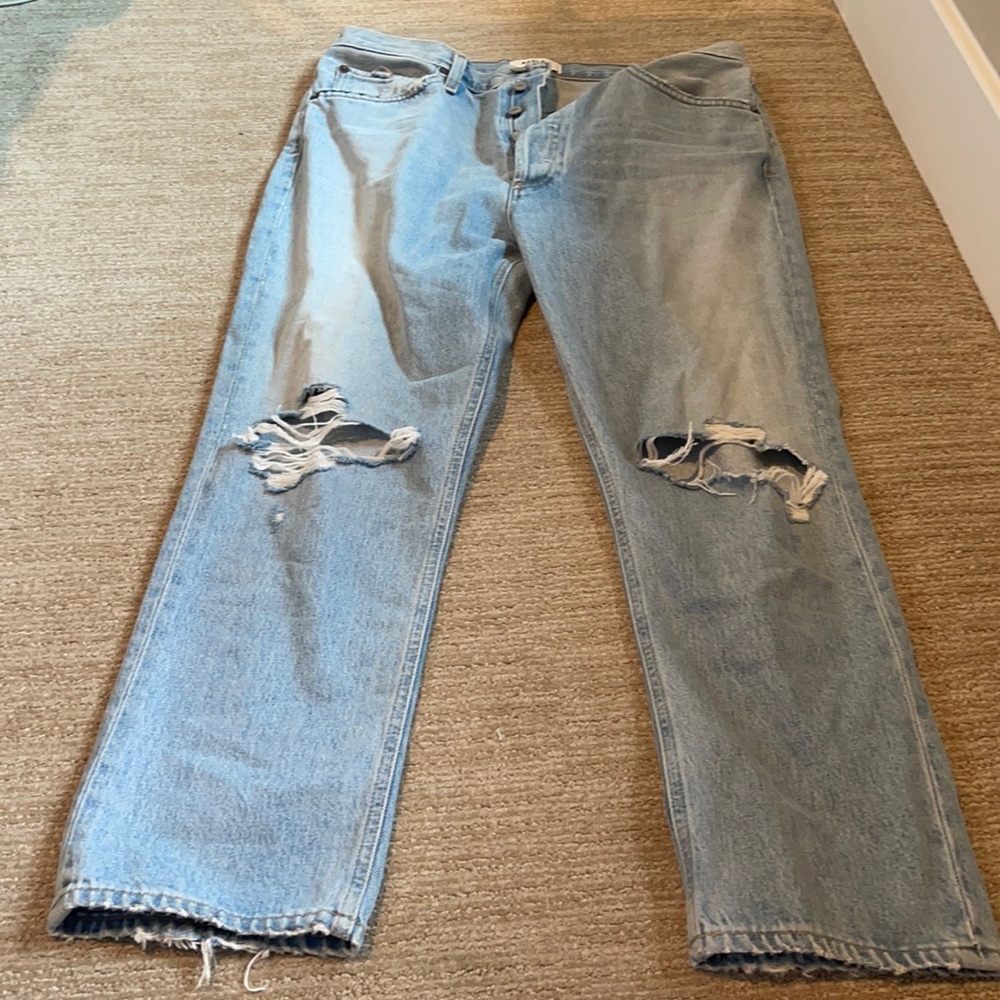 AGOLDE CROPPED RIPPED JEANS